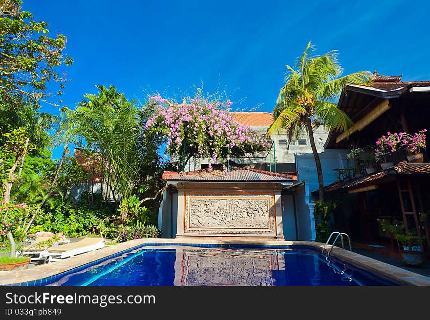 Pool in hotel - vacation background