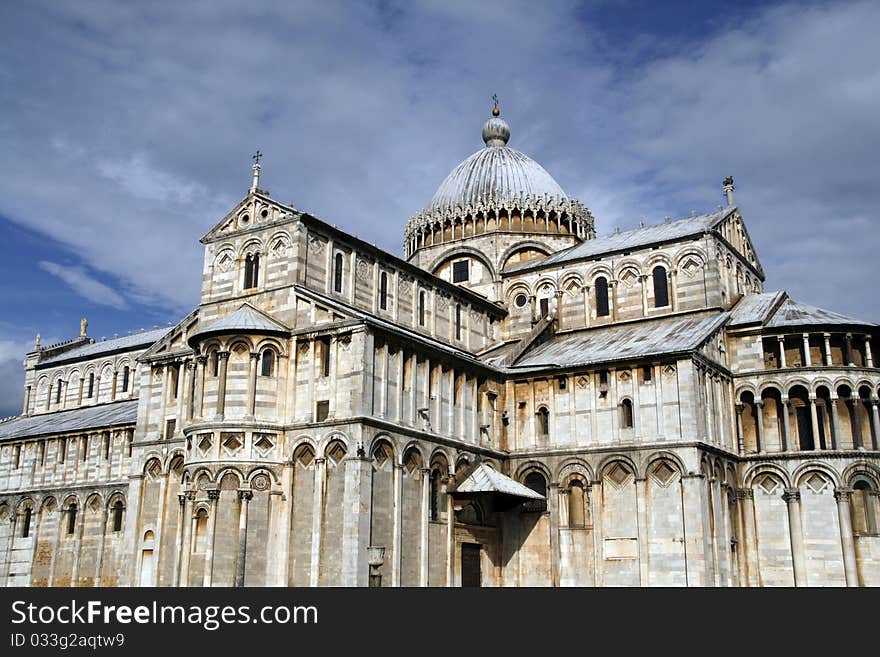 Piazza del Duomo (Piazza dei Miracoli) with famous landmark of Pisa - Duomo cathedral It is UNESCO World Heritage Site.