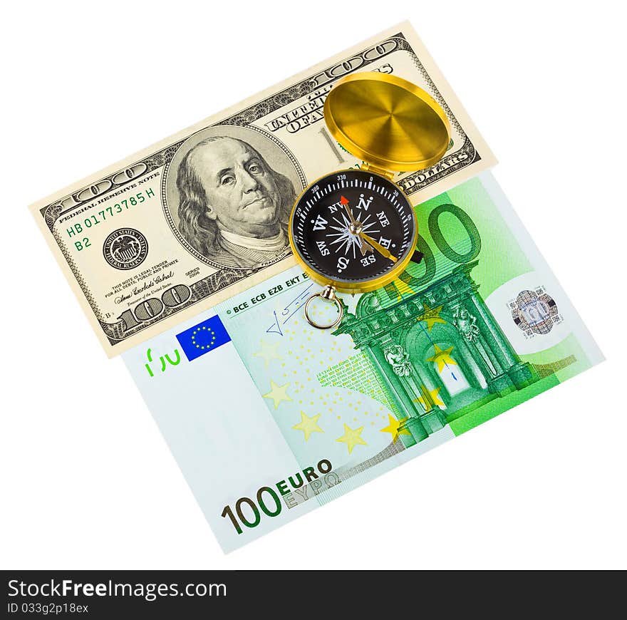 Compass and money - concept business background