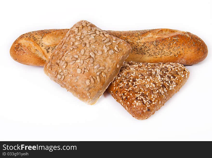 Fresh baked bread isolated on white background