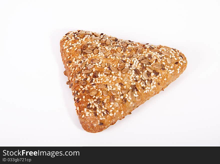 Baked triangle bread isolated on white background