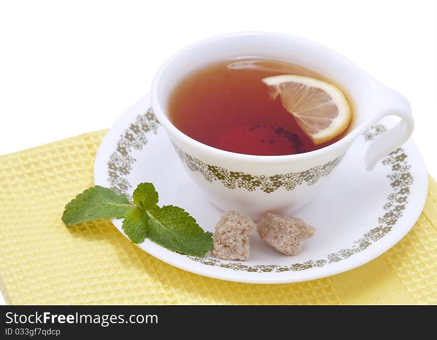 Black Tea with mint, lemon and brown sugar. Black Tea with mint, lemon and brown sugar