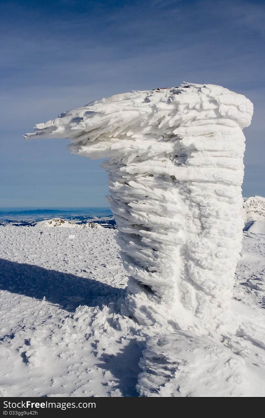 Frostwork on a border post; The Tatra Mountains