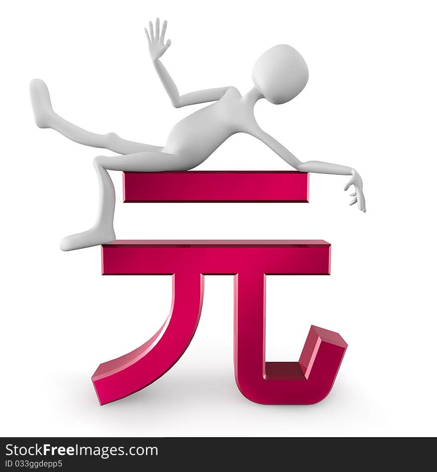 3D character with yuan sign