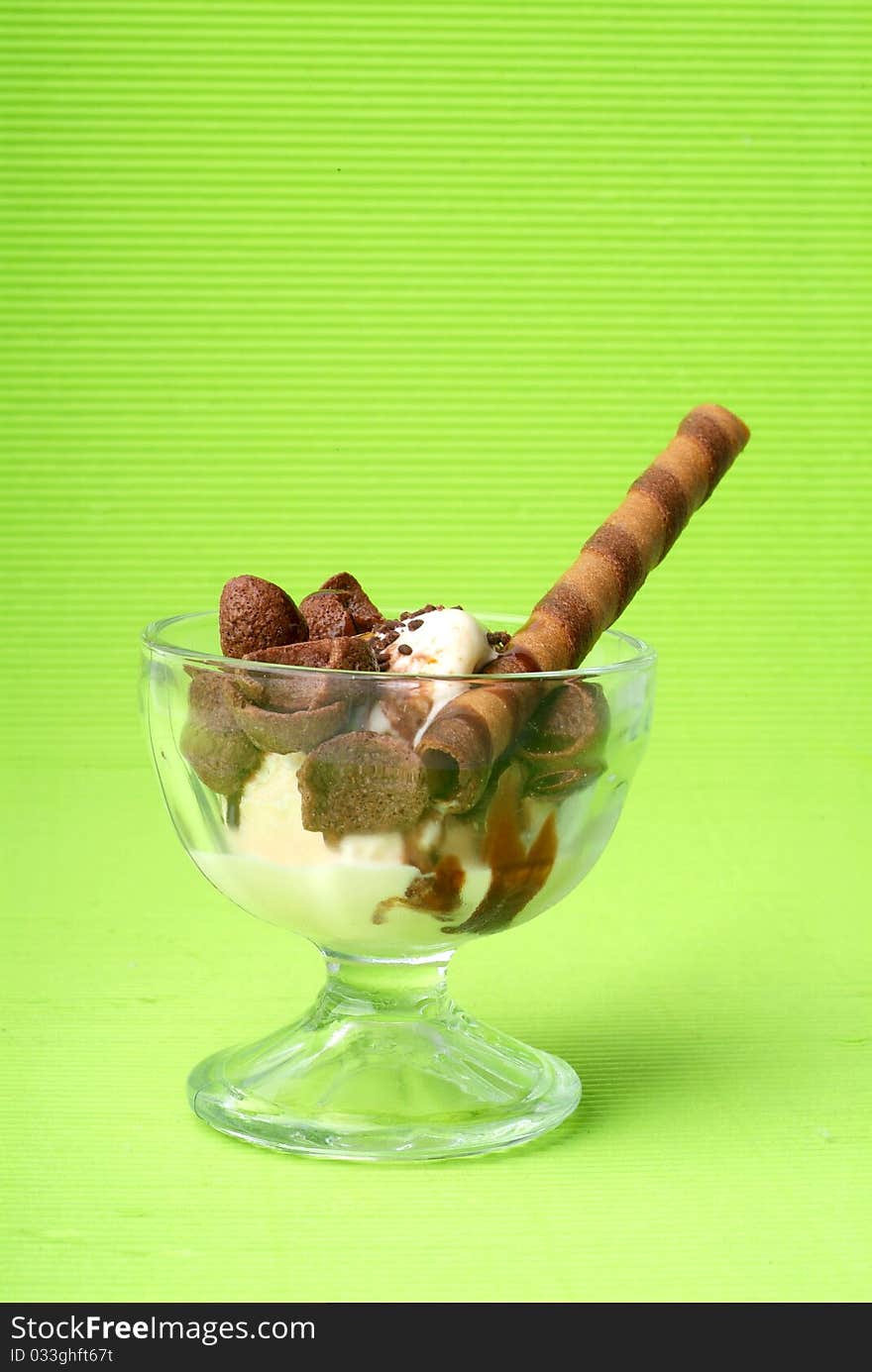 Chocolate ice cream in a glass cup. Chocolate ice cream in a glass cup