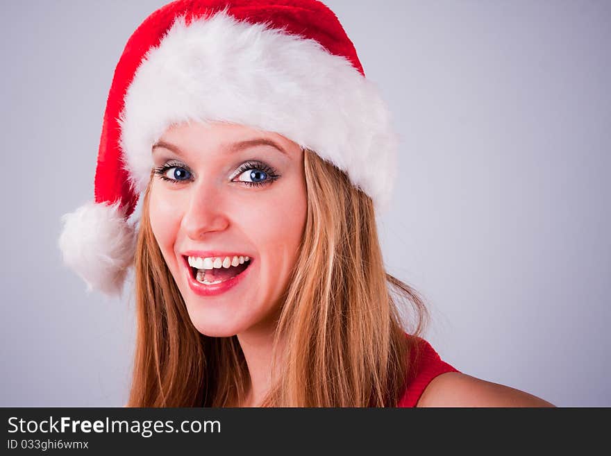 Christmas girl in the Santa Claus hat