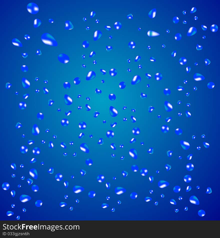 Much drops of water on turn blue background. Much drops of water on turn blue background