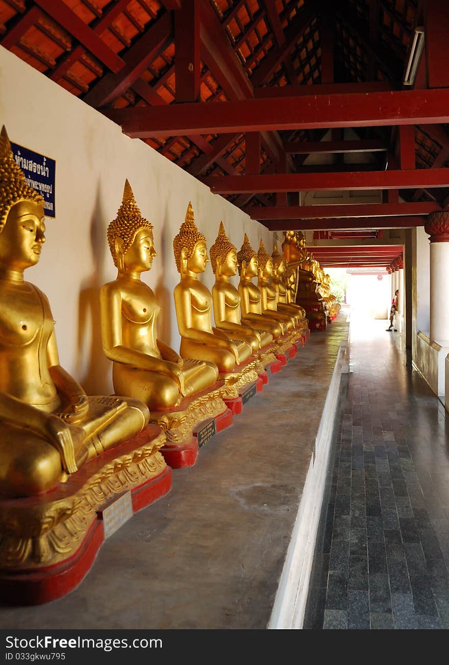 Buddha sculptures in ancient Thai temple