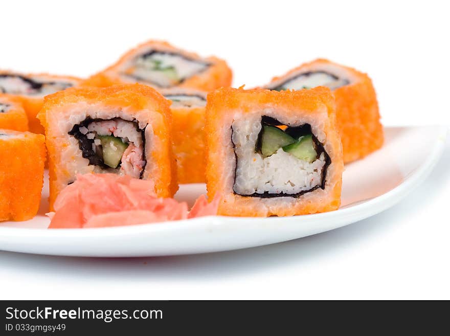 Traditional japanese rolls isolated on a white background