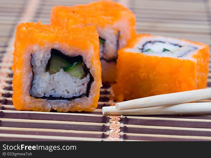 Traditional japanese rolls close up