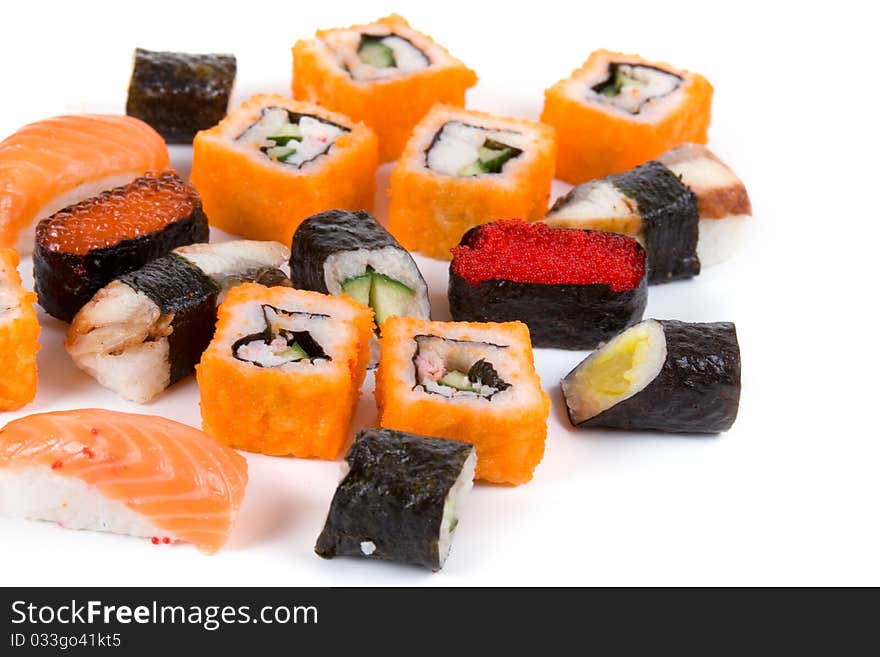 Traditional japanese rolls isolated on a white background