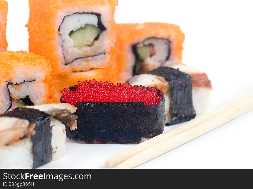 Traditional japanese rolls isolated on a white background