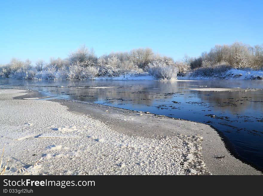 Winter ice on small river