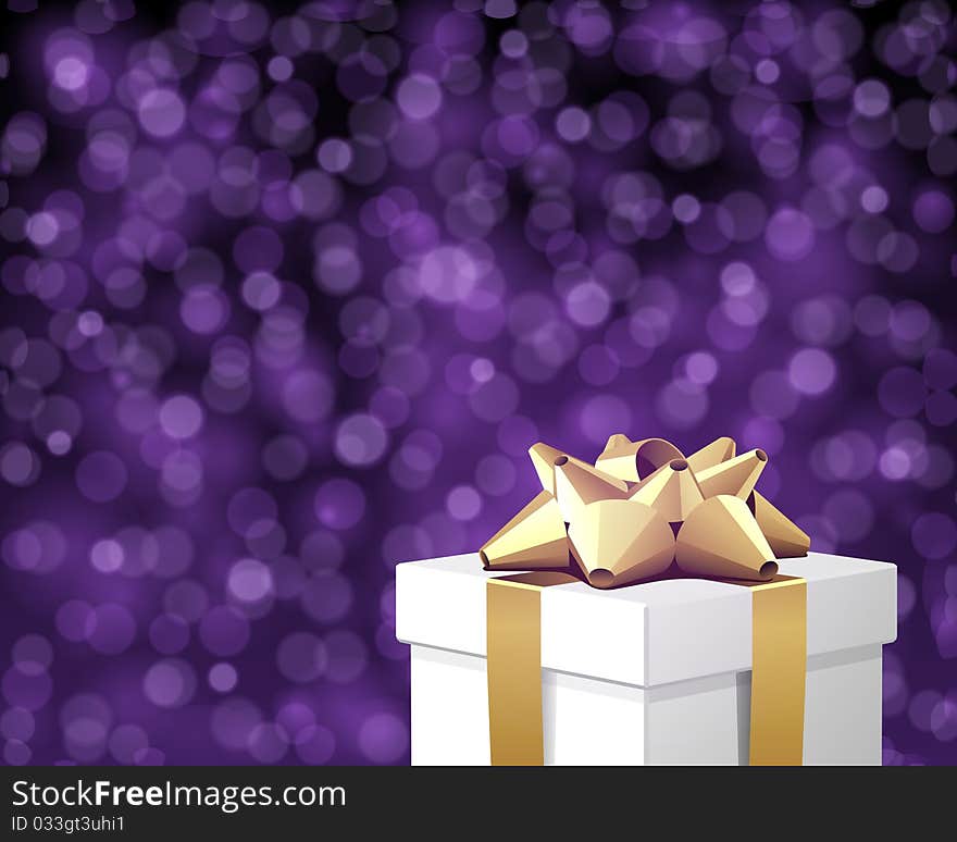 White gift with gold bow christmas vector illustration
