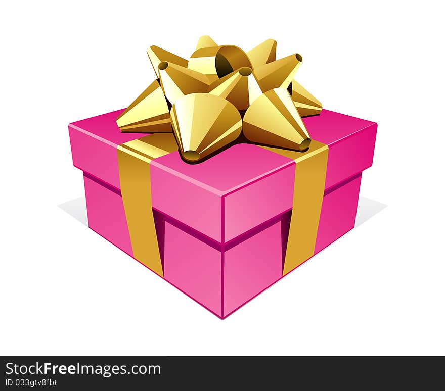 Pink gift with gold bow vector illustration