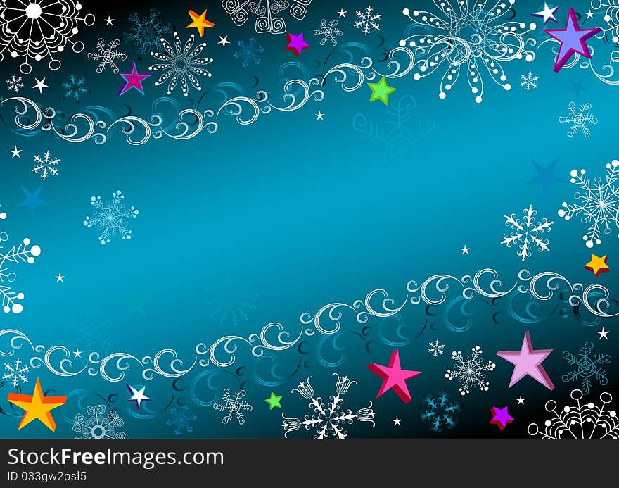 Dark blue Christmas frame with snowflakes and stars