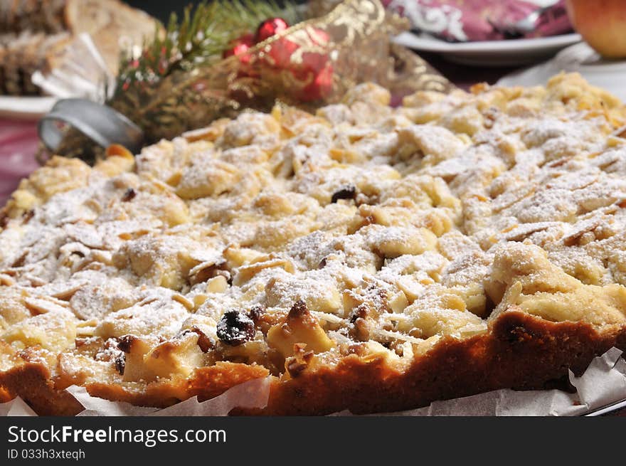 Baked Apple christmas pie on the table