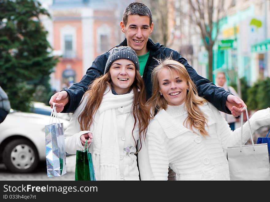 Happy friends in the street