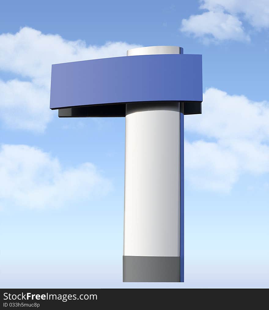 Blank signpost in brushed aluminum with blue sky and clouds, isolated with clipping path. Blank signpost in brushed aluminum with blue sky and clouds, isolated with clipping path