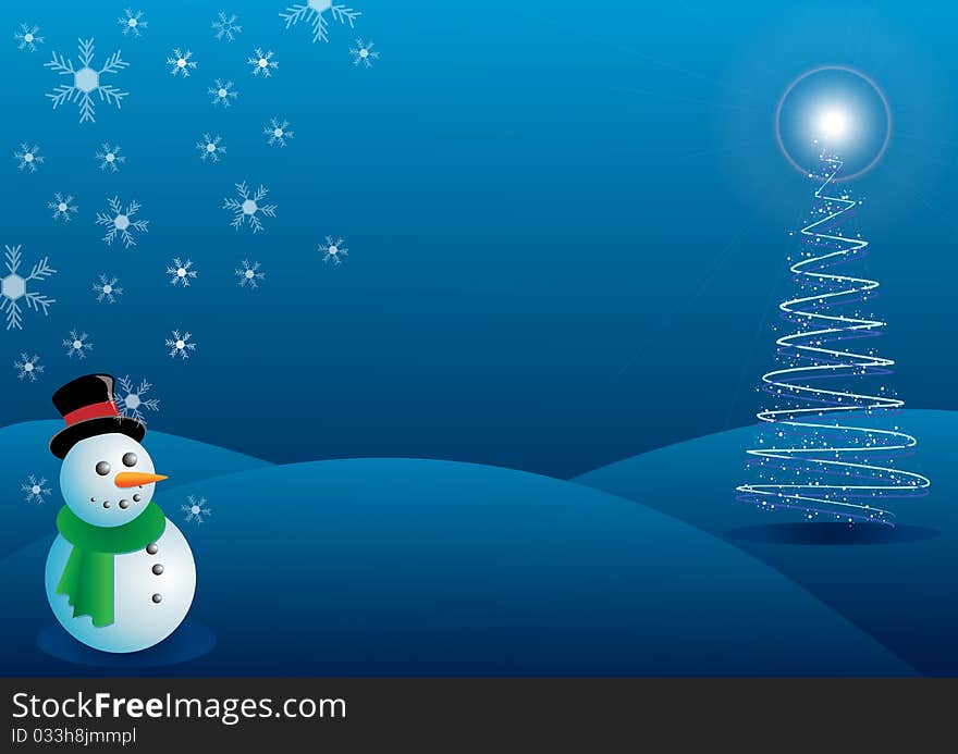 Snowman with blue Christmas Background