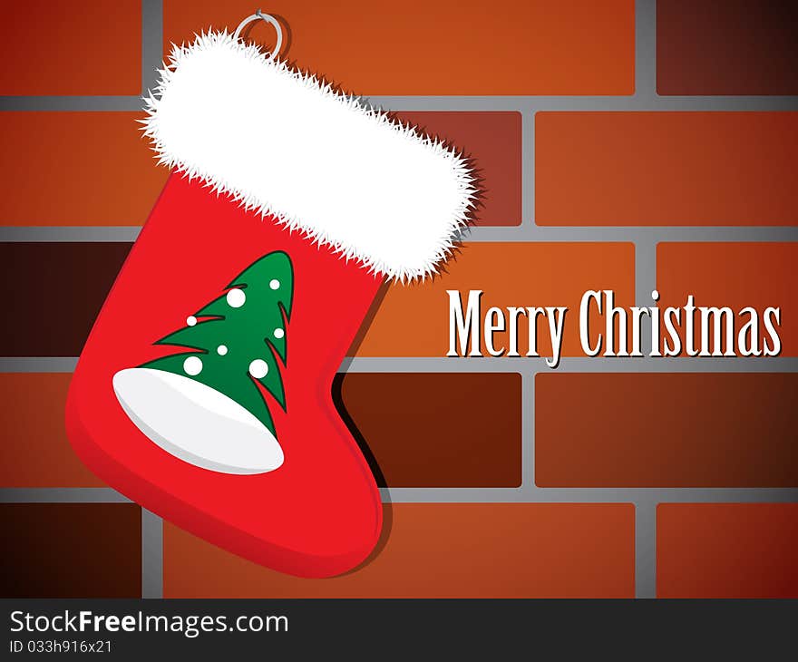 Vector illustration of Christmas Stocking on a brick wall