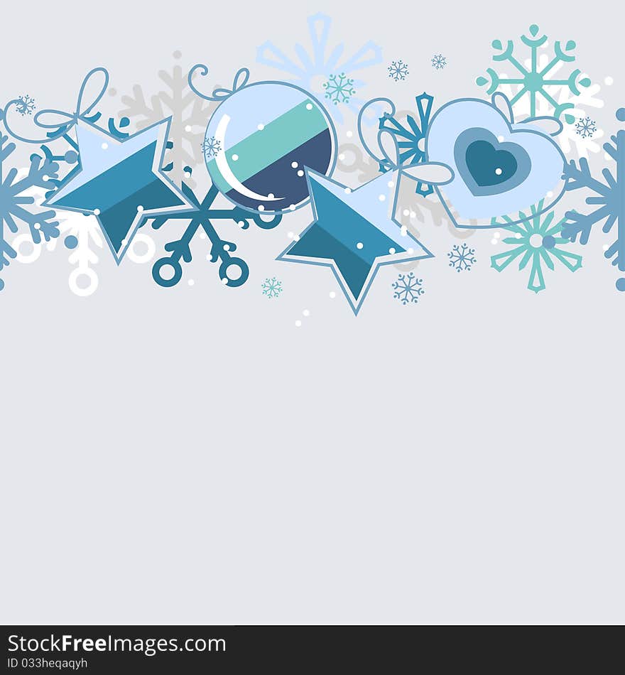 Seamless christmas pattern with blue balls and snowflakes