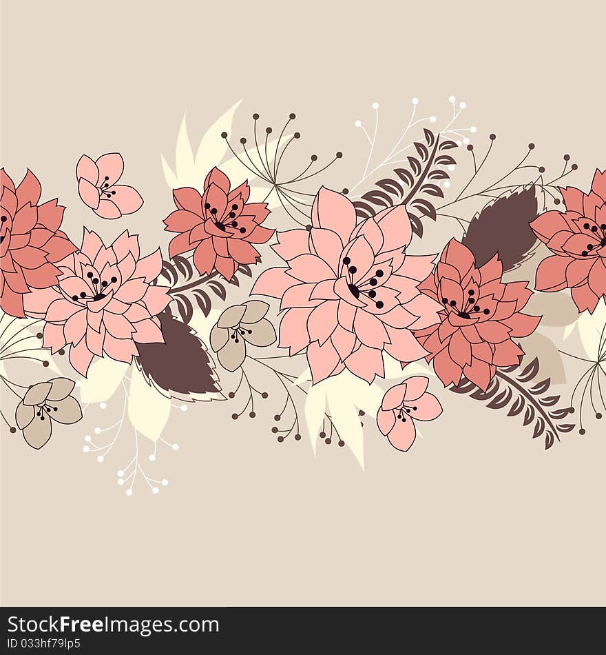 Seamless horisontal floral pink pattern