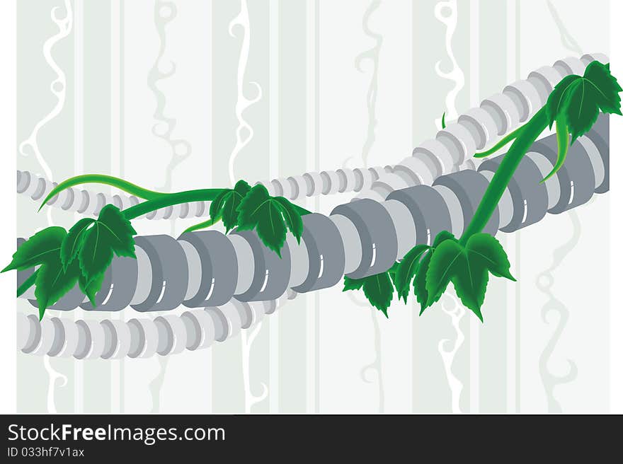 Few cables and twisted on them climber on a green strips background. Few cables and twisted on them climber on a green strips background