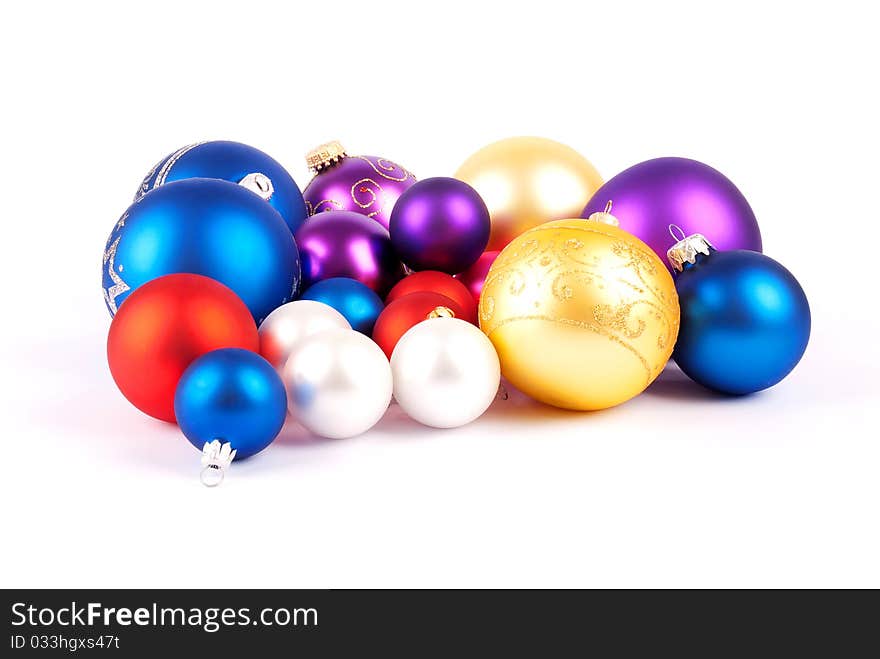 Multi-colored Christmas balls isolated on a white background