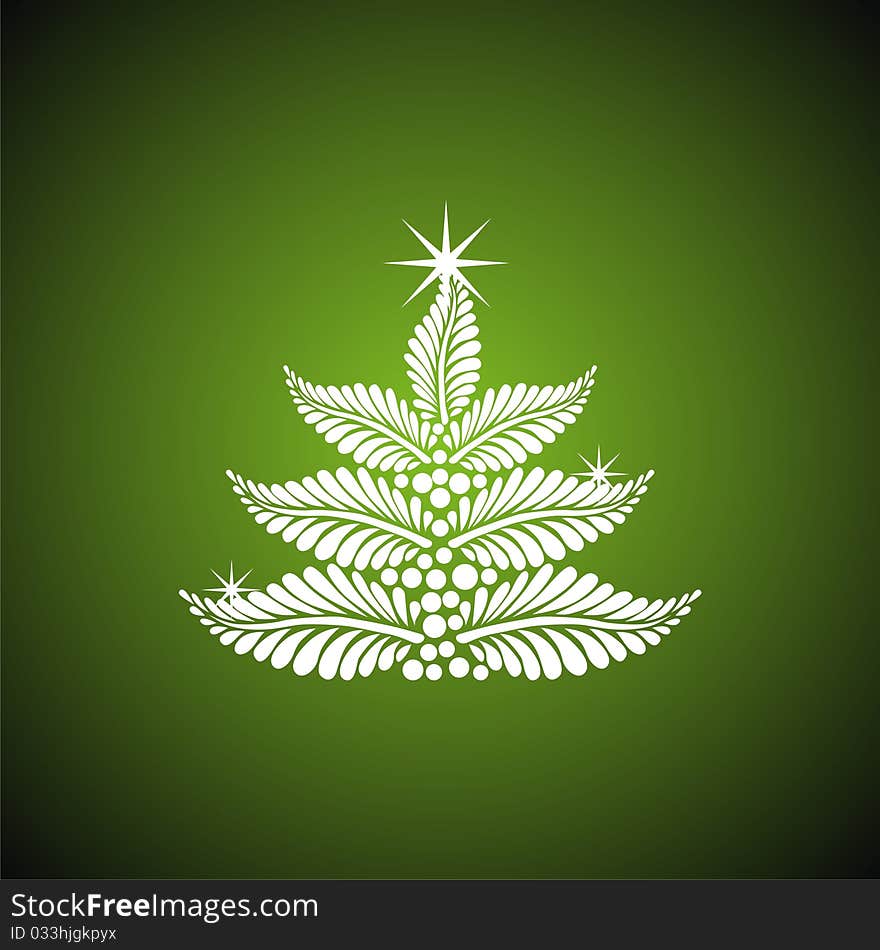 White christmas tree on green background. Vector illustration. White christmas tree on green background. Vector illustration