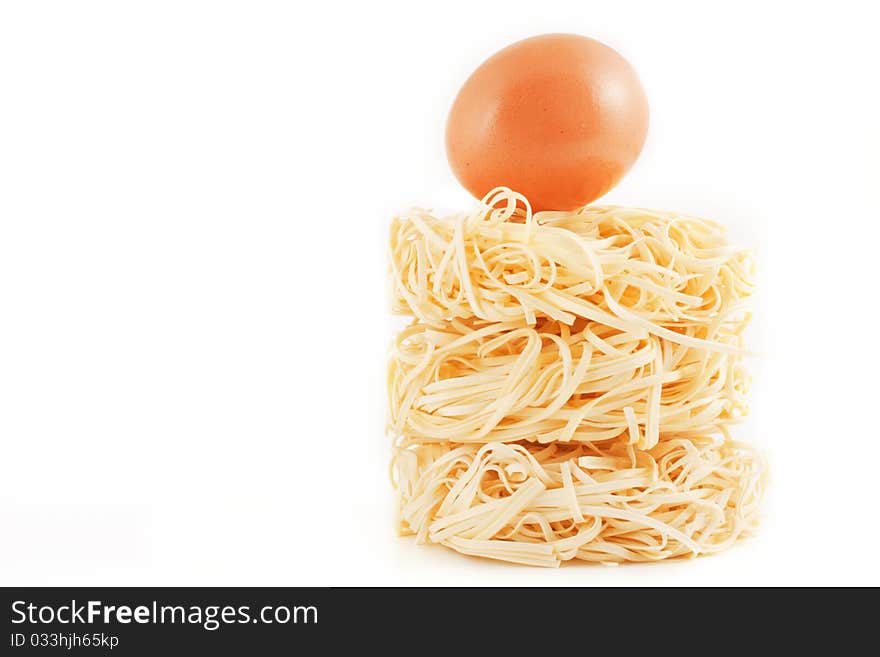 Egg and noodles (isolated on white background)