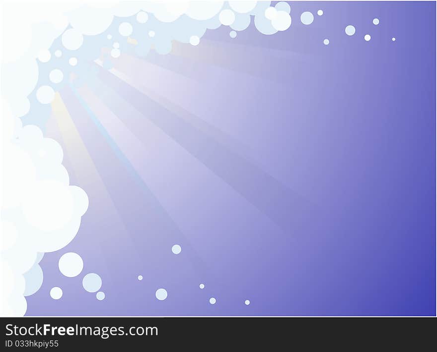 Background of bubble clouds with rays of light reaching out of their midst. Background of bubble clouds with rays of light reaching out of their midst