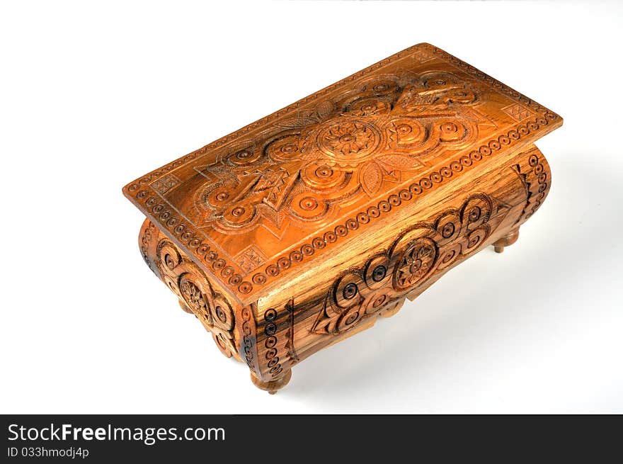 Wooden box on white background