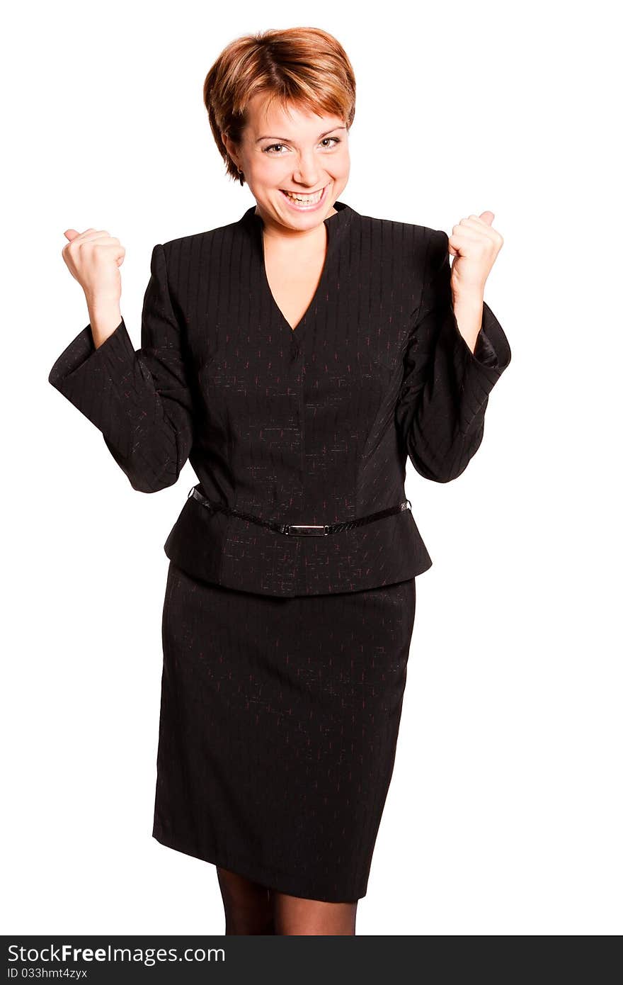 A young woman standing and showing thumbs up. A young woman standing and showing thumbs up