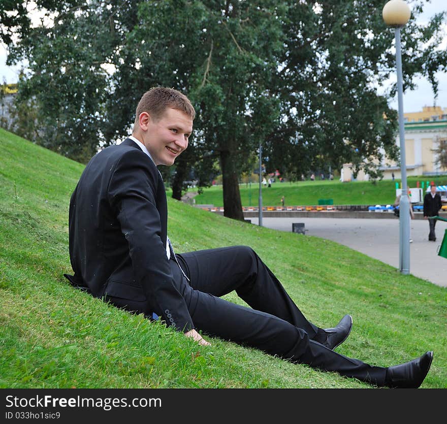 The man on a grass