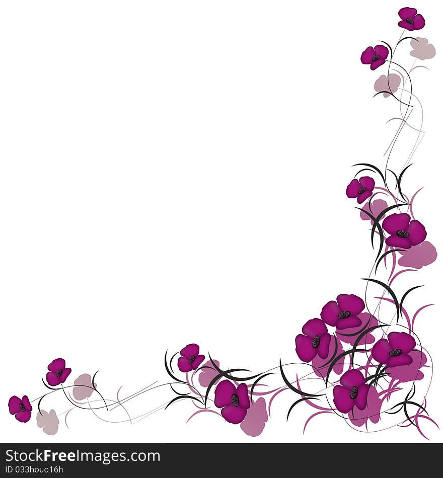 Floral background frame with abstract pink flowers