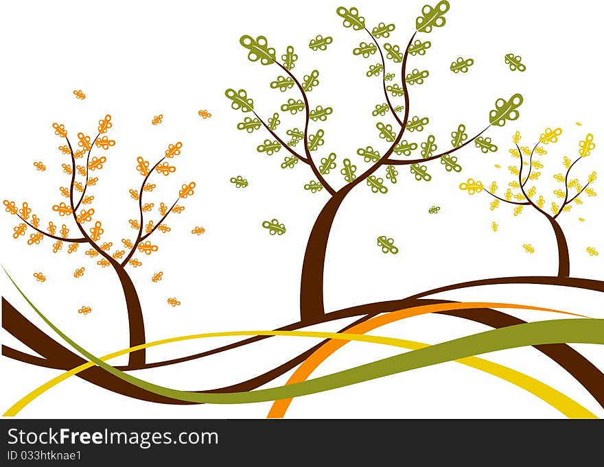 Abstract tree Illustration autumn spring brown green orange leaf tree. Abstract tree Illustration autumn spring brown green orange leaf tree