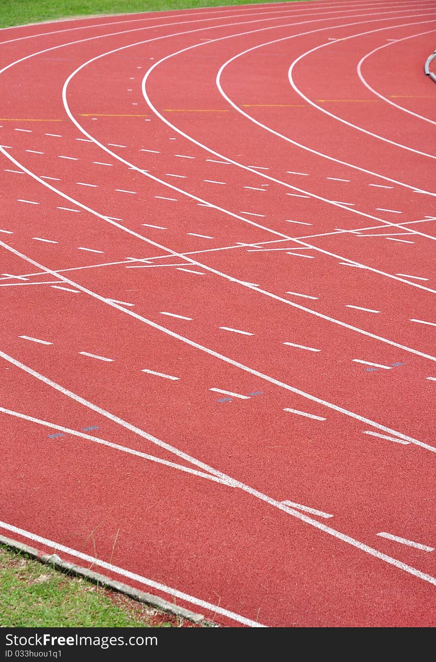 Lanes of running track in the stadium. Lanes of running track in the stadium