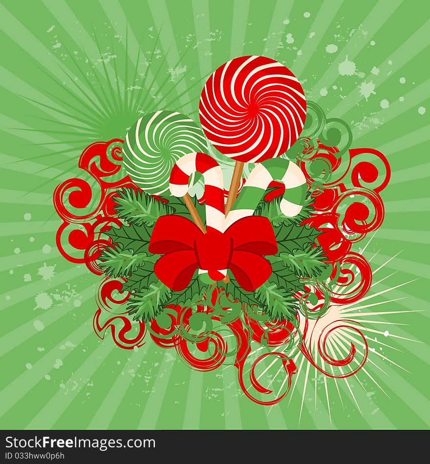 Christmas candy cane decorated illustration for a design