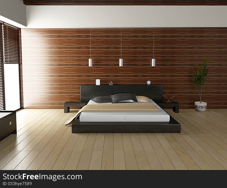 Modern interior of a bedroom room 3D