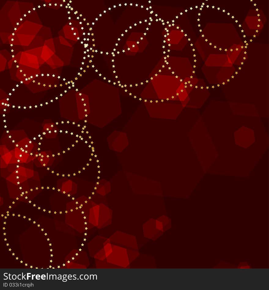 Red background with gold circles and glitters. Red background with gold circles and glitters