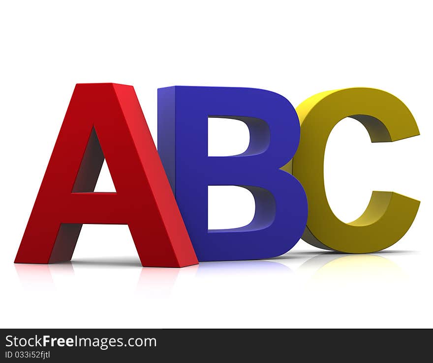 Three dimensional colored letters a,b and c