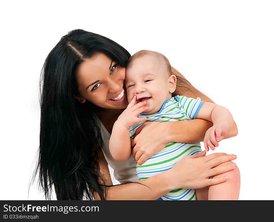 Pretty young women with her son isolated