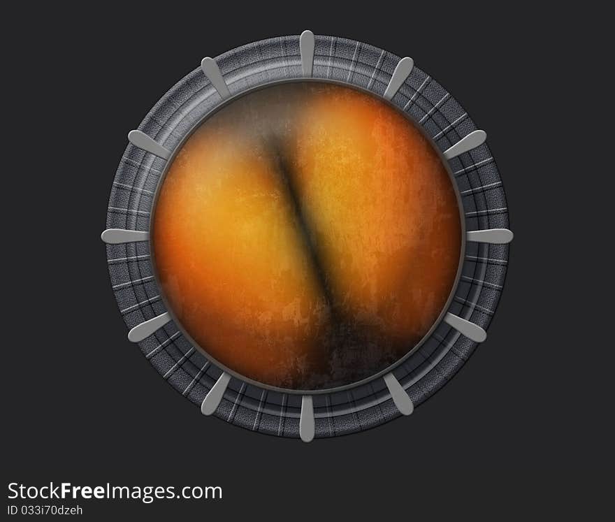 Icon of a volume orange sphere with divorces in a steel ring