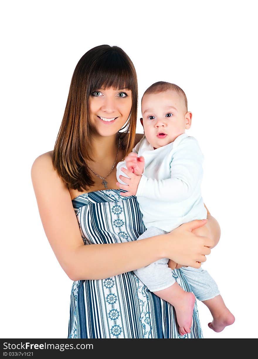 Pretty young women with her son isolated. Pretty young women with her son isolated