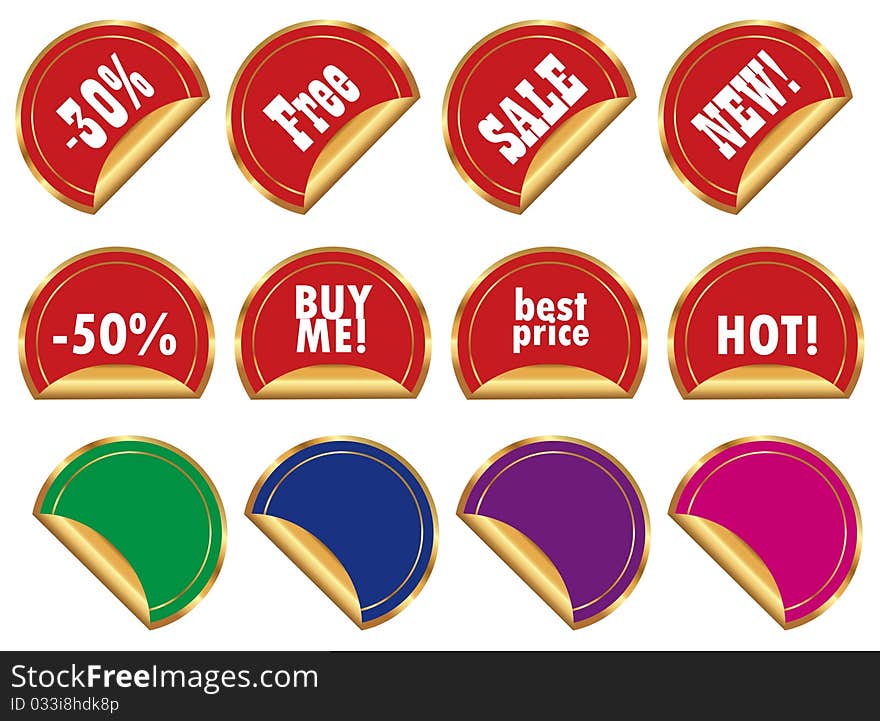 vector set of promo stickers, golden variant