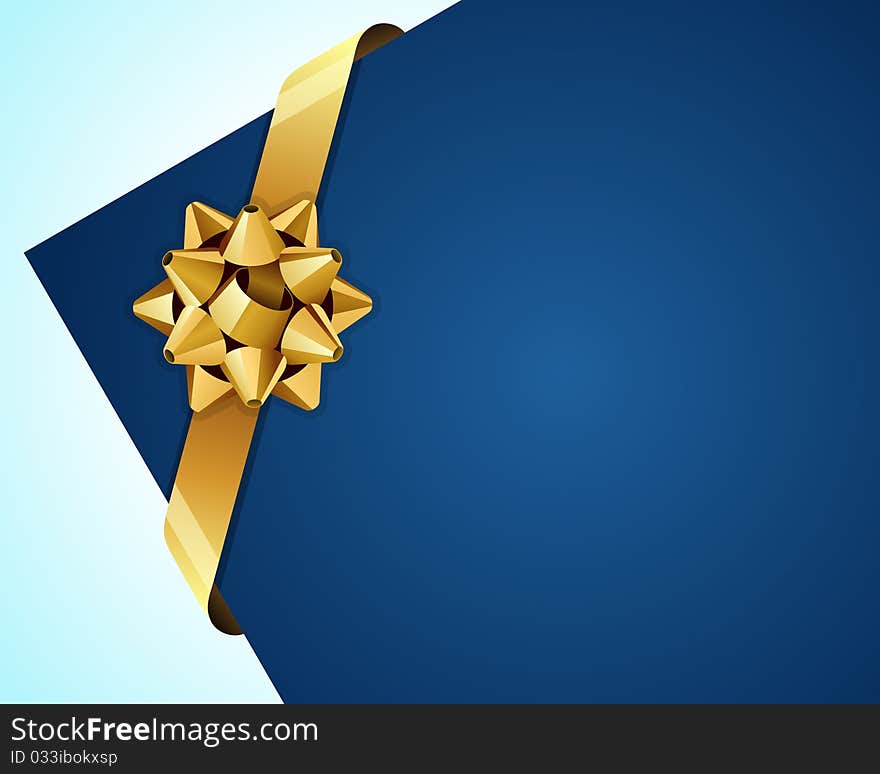 Greeting blue corner card with gold bow vector background