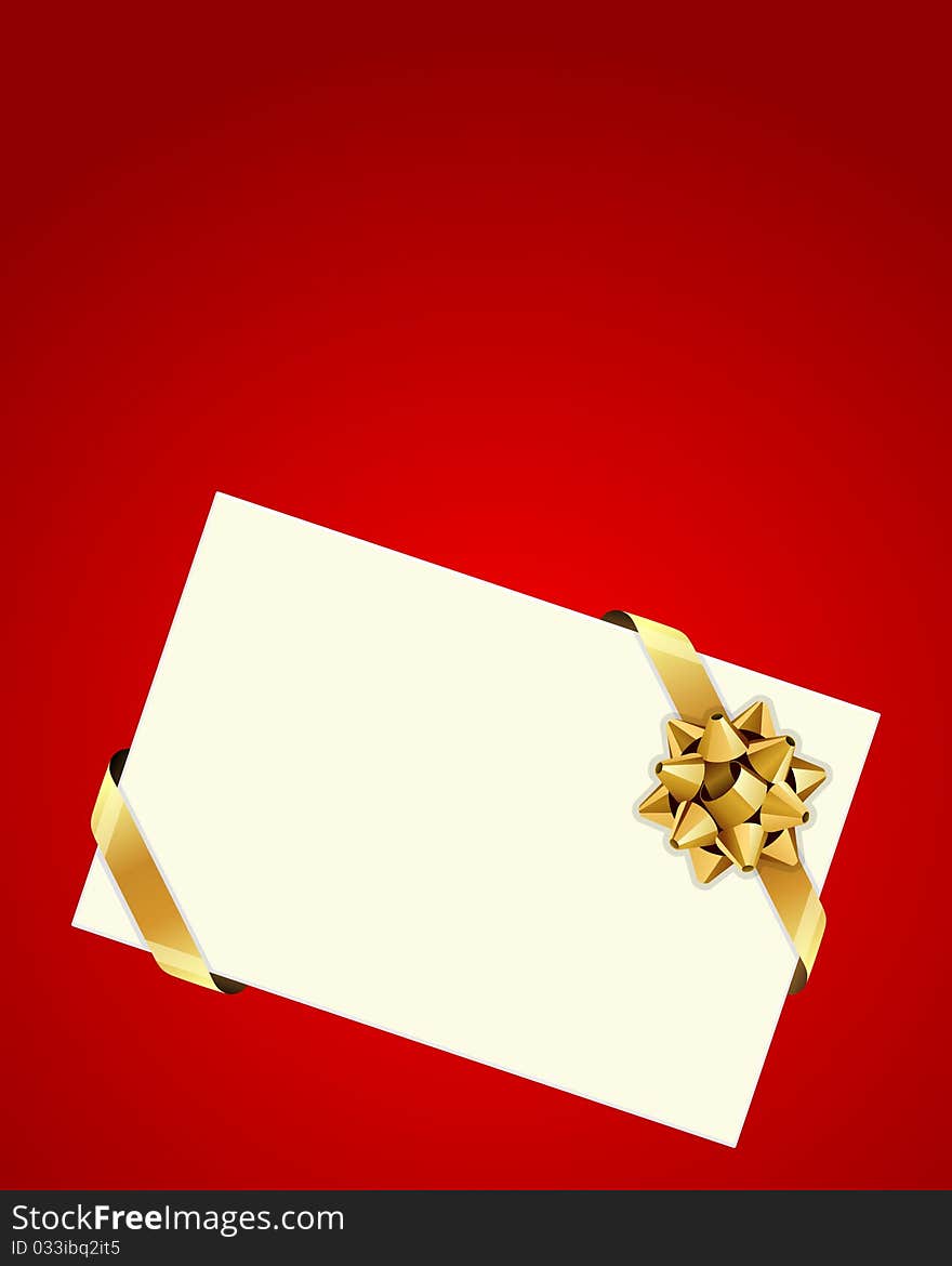 Greeting white card with gold bow vector background