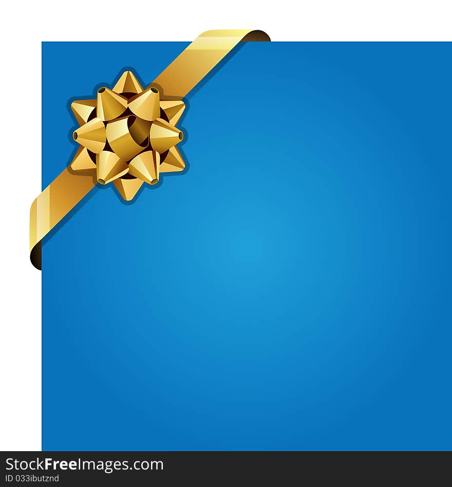 Greeting blue corner card with gold bow vector background