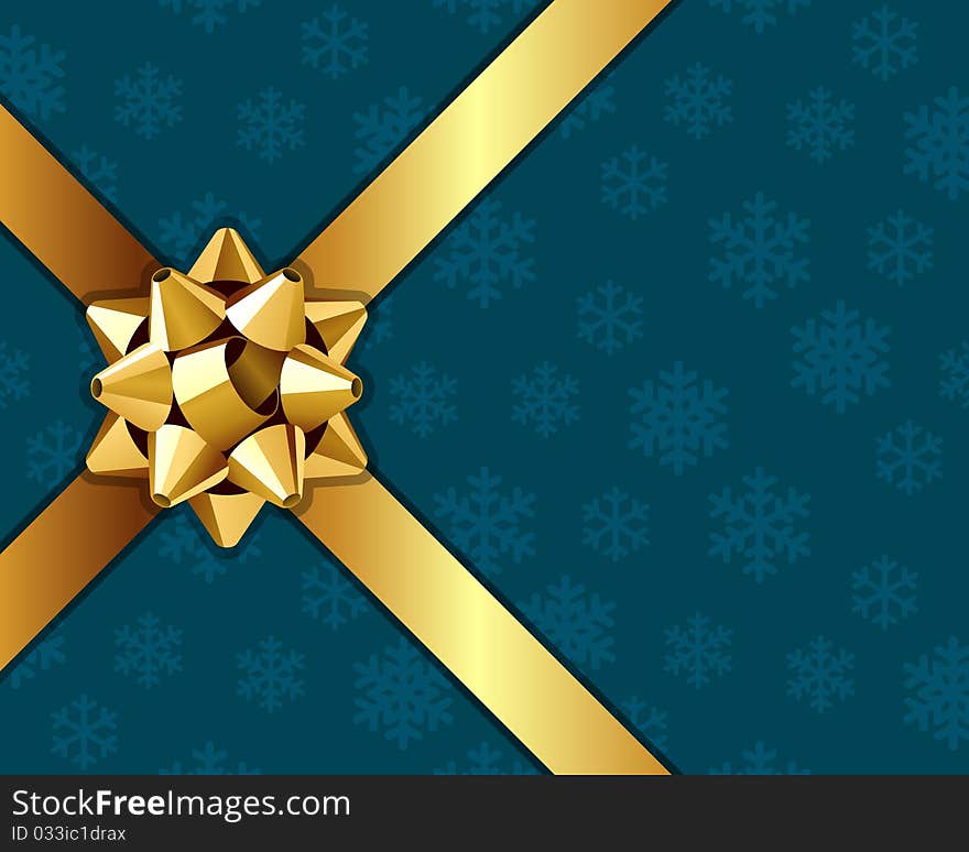 Greeting card with gold bow Christmas vector background